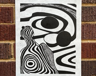 Portal 07 | Linocut Print | hnPrints | Optical Illusion | Abstract | Geometric | Minimal | Op Art