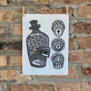 Mezcal Vaso Veladora | Agave Copita Tequila | Linocut Print | hnPrints