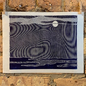 Rowlux Moonscape / Moiré Test 12 / Lichtenstein Inspired / Seascape / Linocut Print / hnPrints