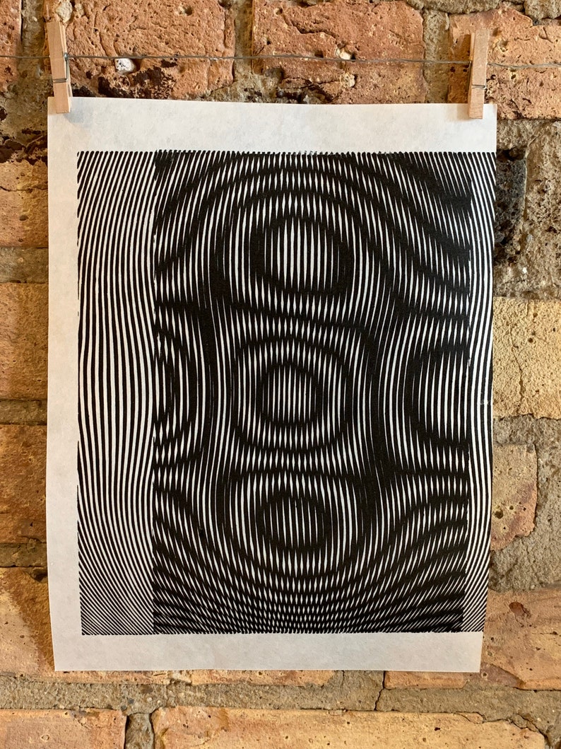 Curved Surface / Moiré Test 11 V1 | Optical Illusion | Linocut Print ...