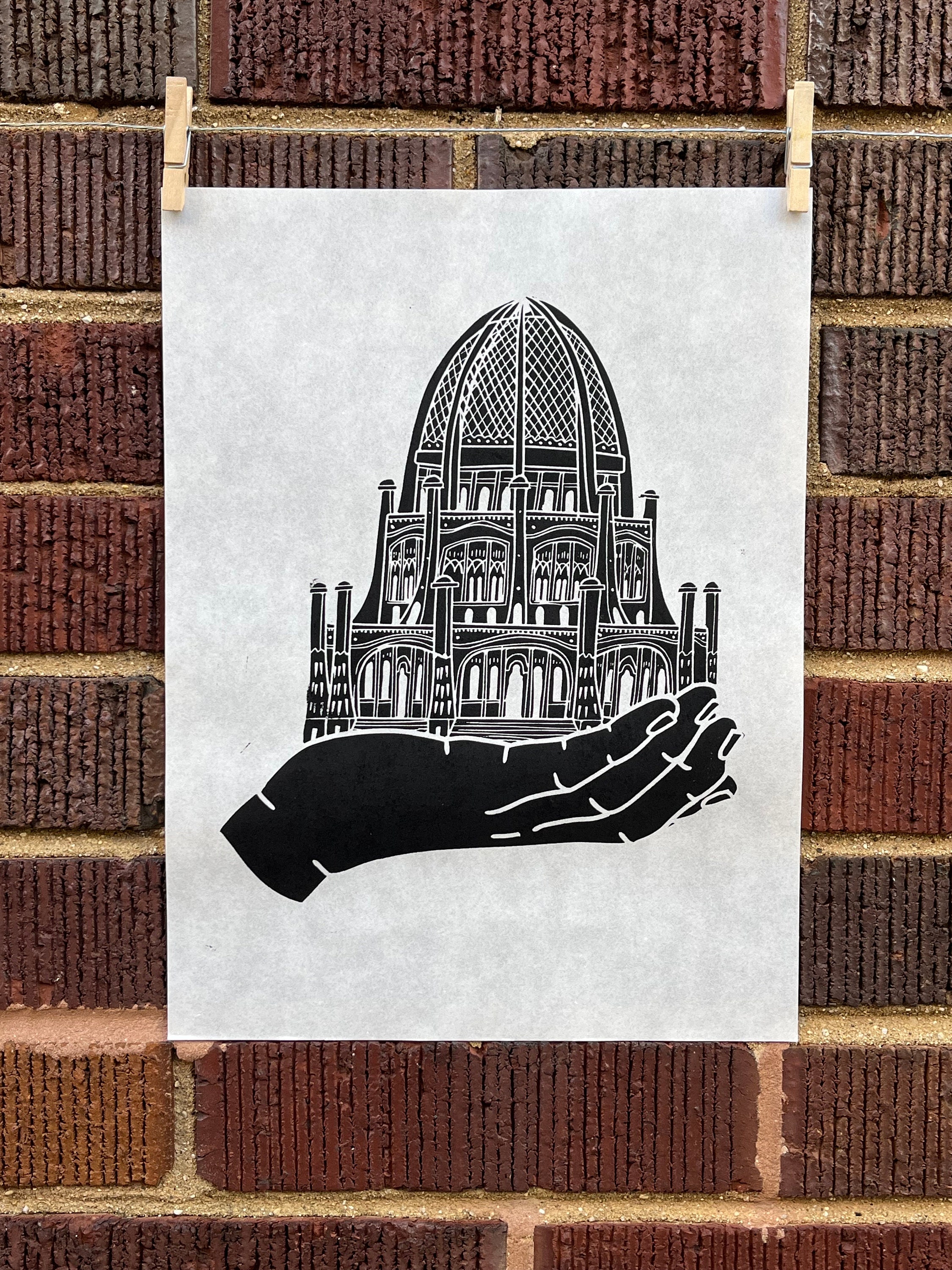 Handscape Bahá'í House of Worship Hand | Wilmette | Chicago | Handscape | Linocut ...