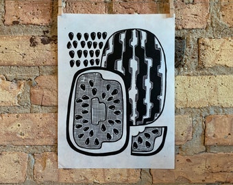 Abstract Watermelon | Linocut Print | hnPrints