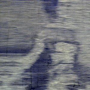以下が含まれることがあります： 水平な線で作成された白黒の抽象的な画像。線は一部の領域で太くなっており、奥行きと寸法を感じさせます。