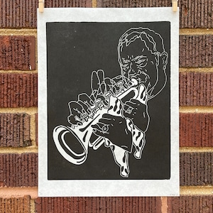 Louis “Satchmo” Armstrong | Jazz Trumpeter | Linocut Print | hnPrints