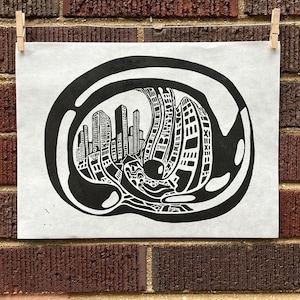Cloudgate, Bean 02 | Millennium Park | Chicago | Linocut Print | hnPrints