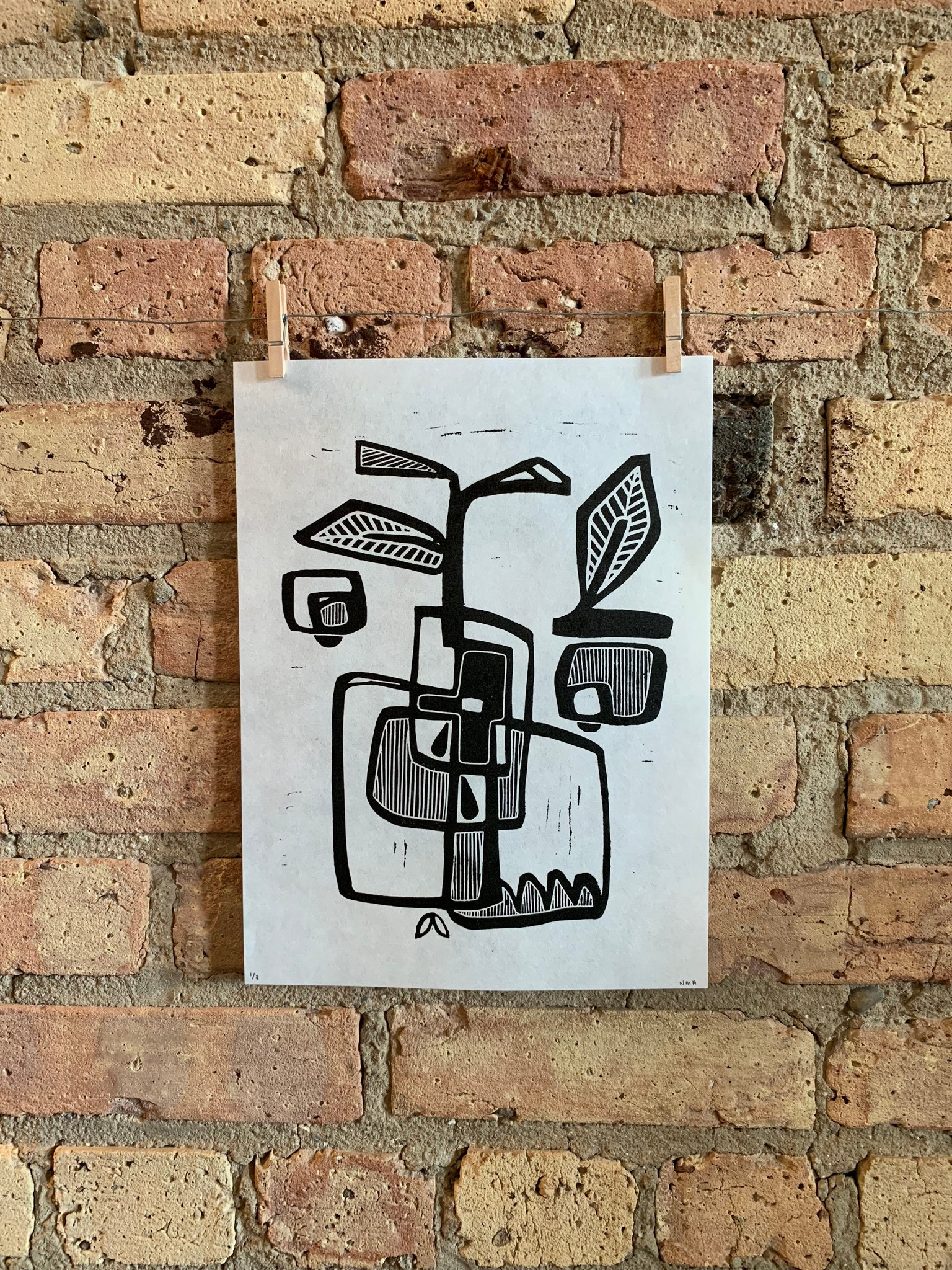 Abstract Pear Linocut Print Wall Art