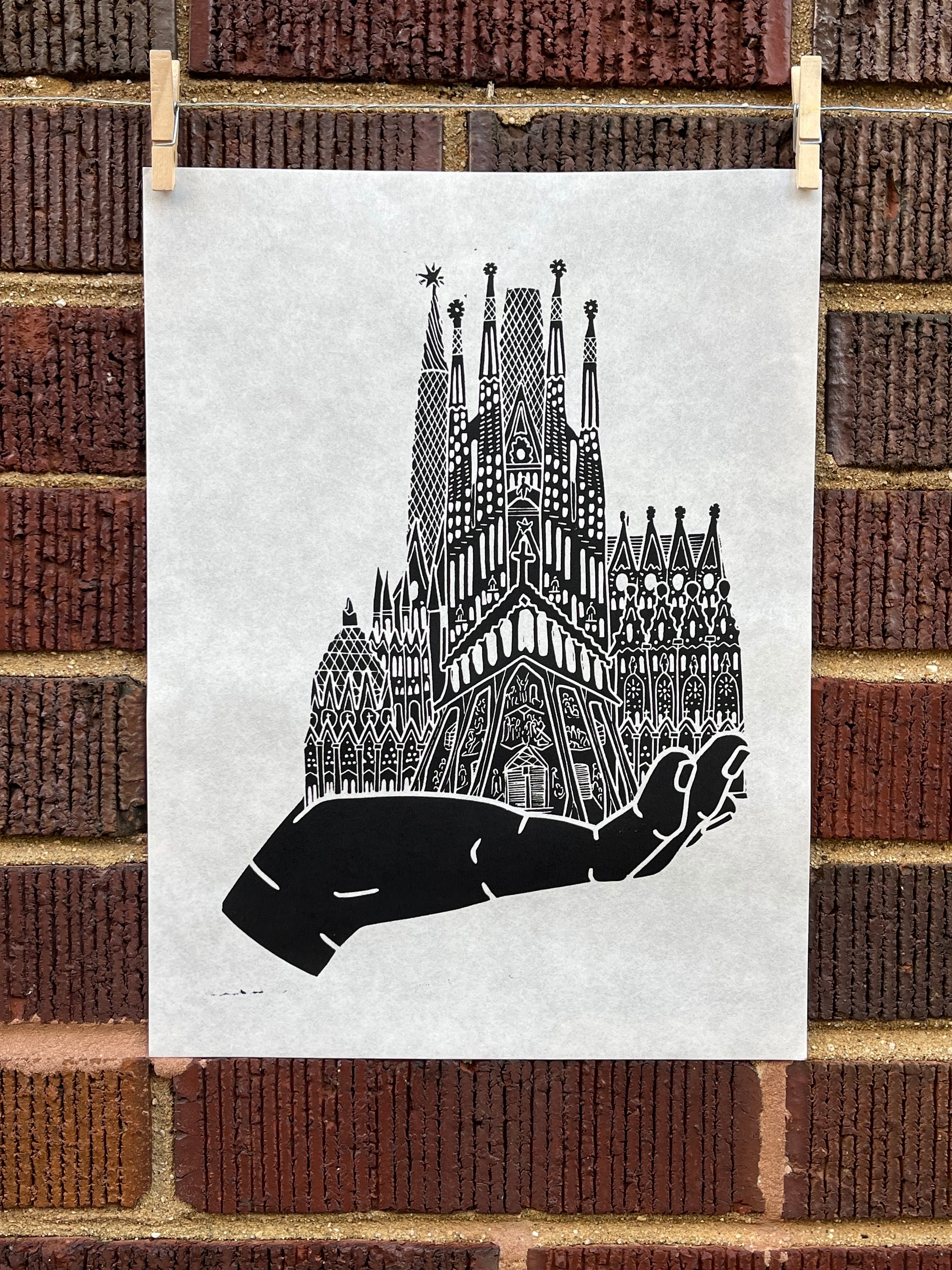 Handscape Sagrada Familia Hand | Antonio Gaudi | Handscape | Linocut Print | Wall ...