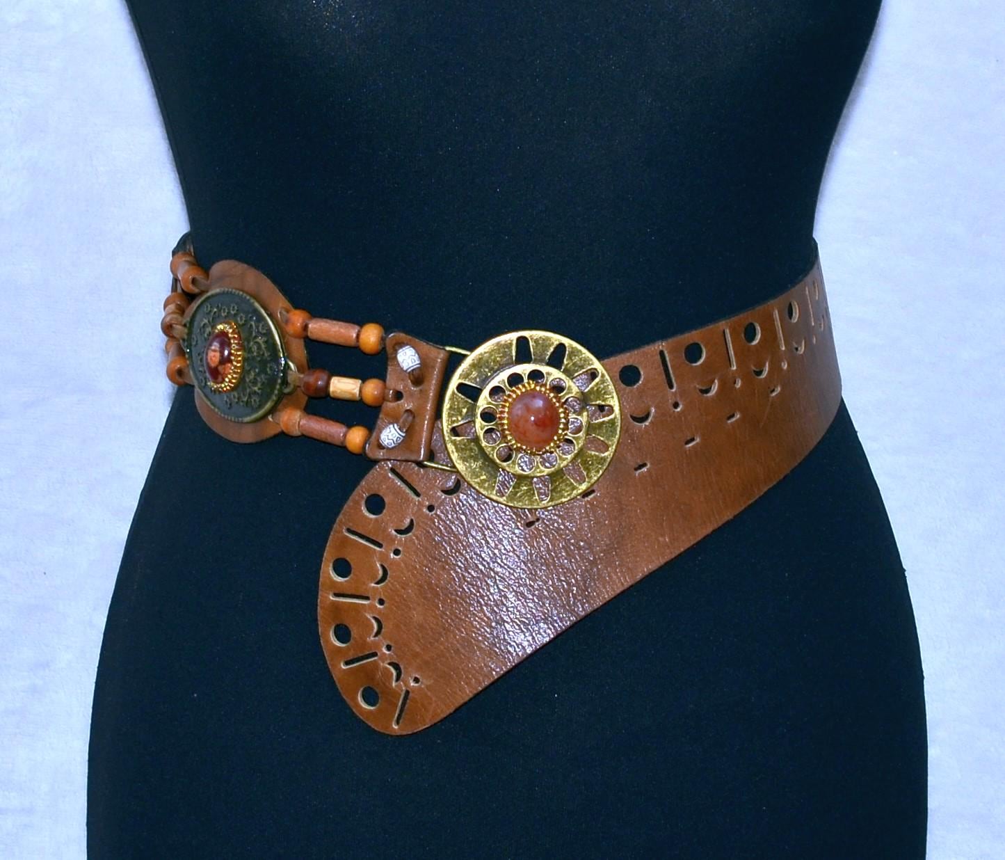 Polished Carnelian Agate Belt and Buckle  48 inches by 1 inch Very Rare Western Belt Buckle with Crazy Lace Agate Folks On The Edge main image 3