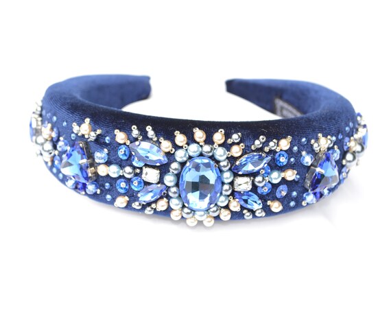 Pearl headband Blue Pearl Polished Shiny Round Bead 1.5\
