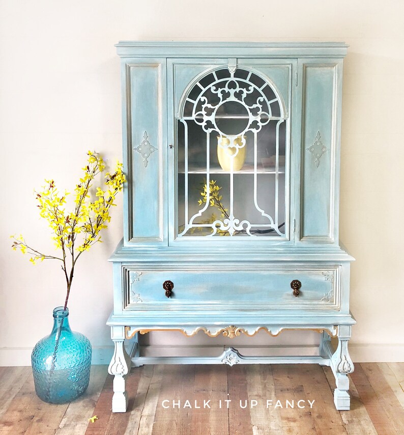Elegant Hutch Hand Painted In Duck Egg Blue With Old White Etsy