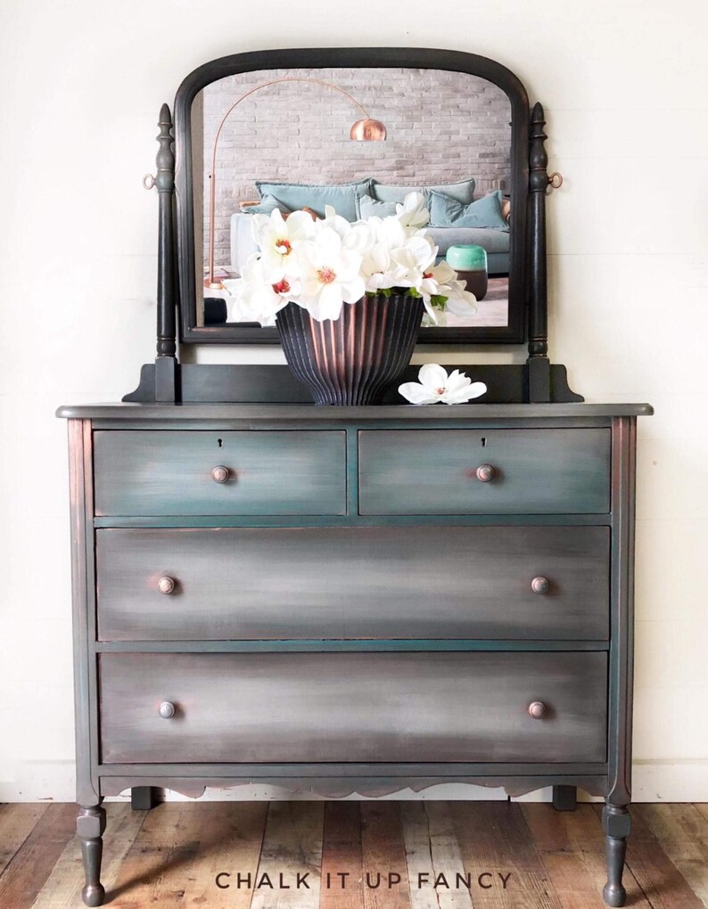 Antique Dresser Painted Dresser Blue Brown White Bathroom Etsy