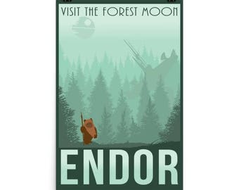 Star Wars Forest Moon of Endor Retro Travel Poster