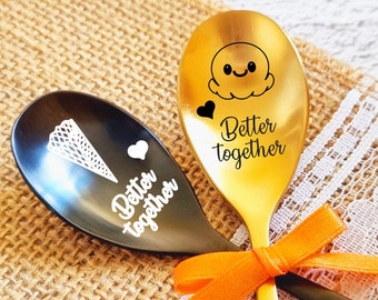 Valentines day gift for him and her, custom engraved spoons better together