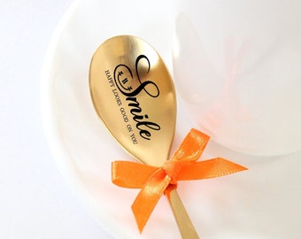 Personalized spoon with smile, gold spoon, gift for friend