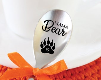 Mama Bear spoon Personalized spoon for mom tea coffee spoon Engraved name spoon Customized gift cutlery