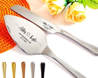 Hochzeit Tortenheber Set, gravierte Kuchen Cutter Schneideset, personalisierte Servierset für Brautparty Hochzeitsgeschenk