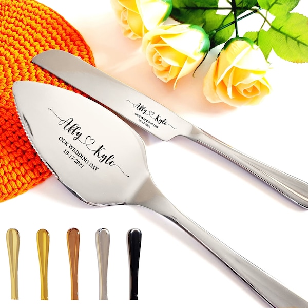 Wedding Cake Knife Server Set Engraved Cake Cutter Cutting Set, Personalized Serving Set for Bridal Shower Wedding Gift