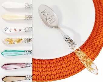 Cuillère gravée personnalisée : acier inoxydable avec manche en paillettes d'or
