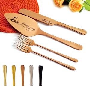 Rose Gold Wedding Cake Cutting Set with Forks - Engraved Knife and Server - Elegant Bridal Shower or Couple’s Gift - Personalized Option