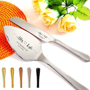Silver Wedding Cake Knife and Server - Engraved Cutting Set for Bride and Groom - Personalized Wedding or Bridal Shower Gift