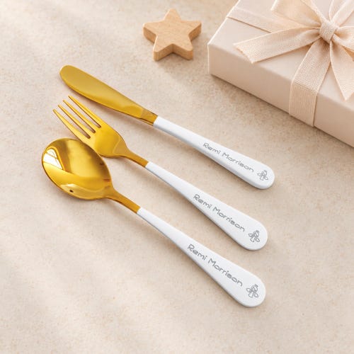 Personalized Kids Cutlery Set, Engraved Name Stainless Steel Utensils, Birthday Christmas Gift for Child