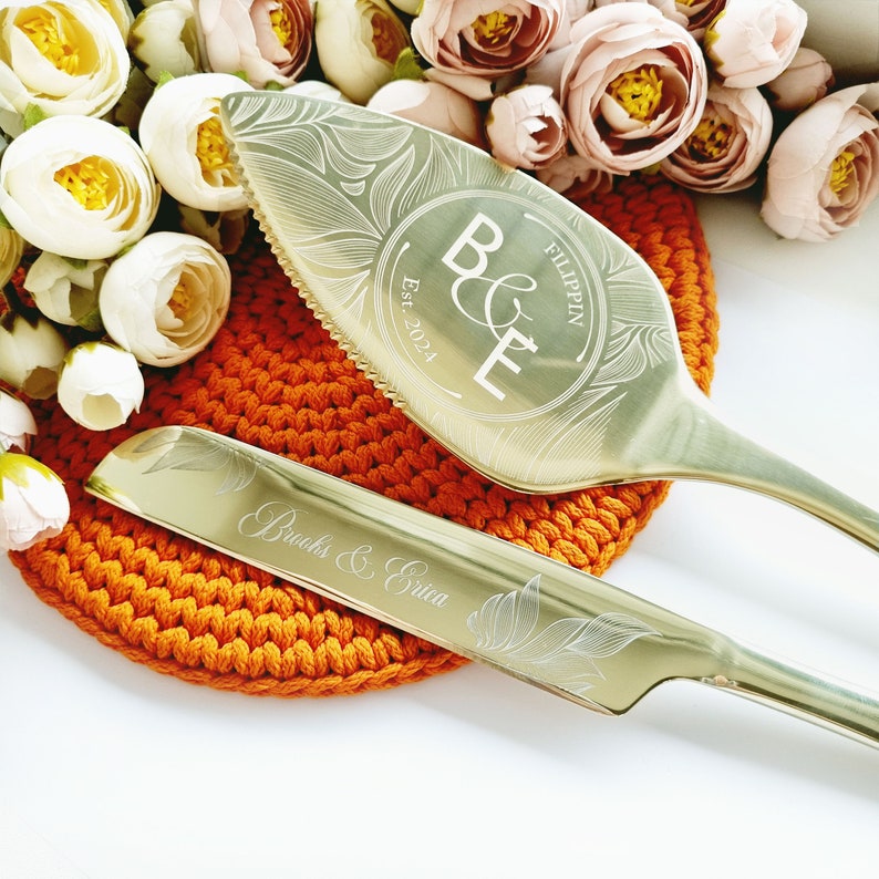 Floral Wedding Cake Cutting Gift Set Server and Knife, Cake Cutter Serving Set for Wedding, Bridal Shower Gift image 6