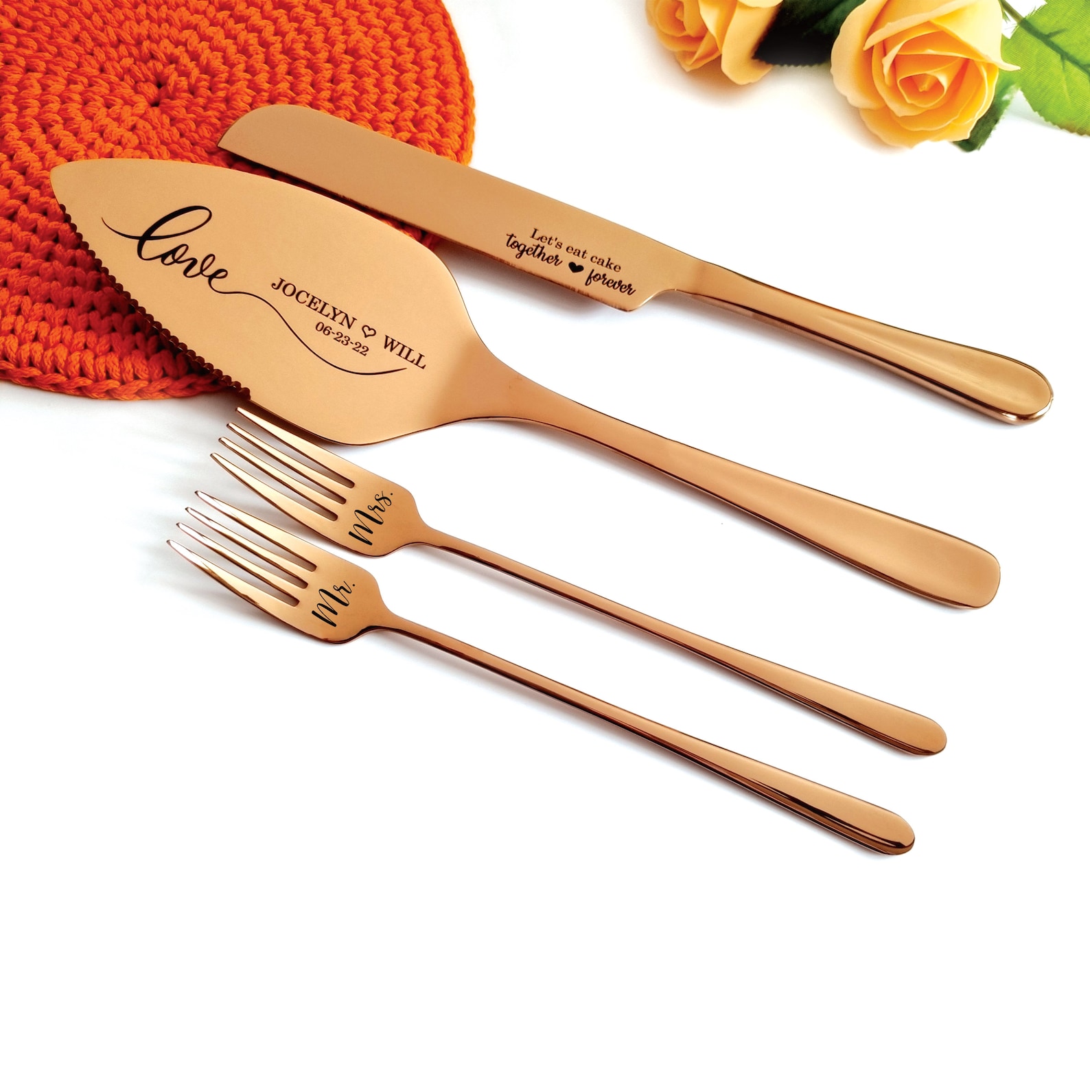 Black Wedding Cake Cutting Set With Forks Cake Server Cutter Etsy