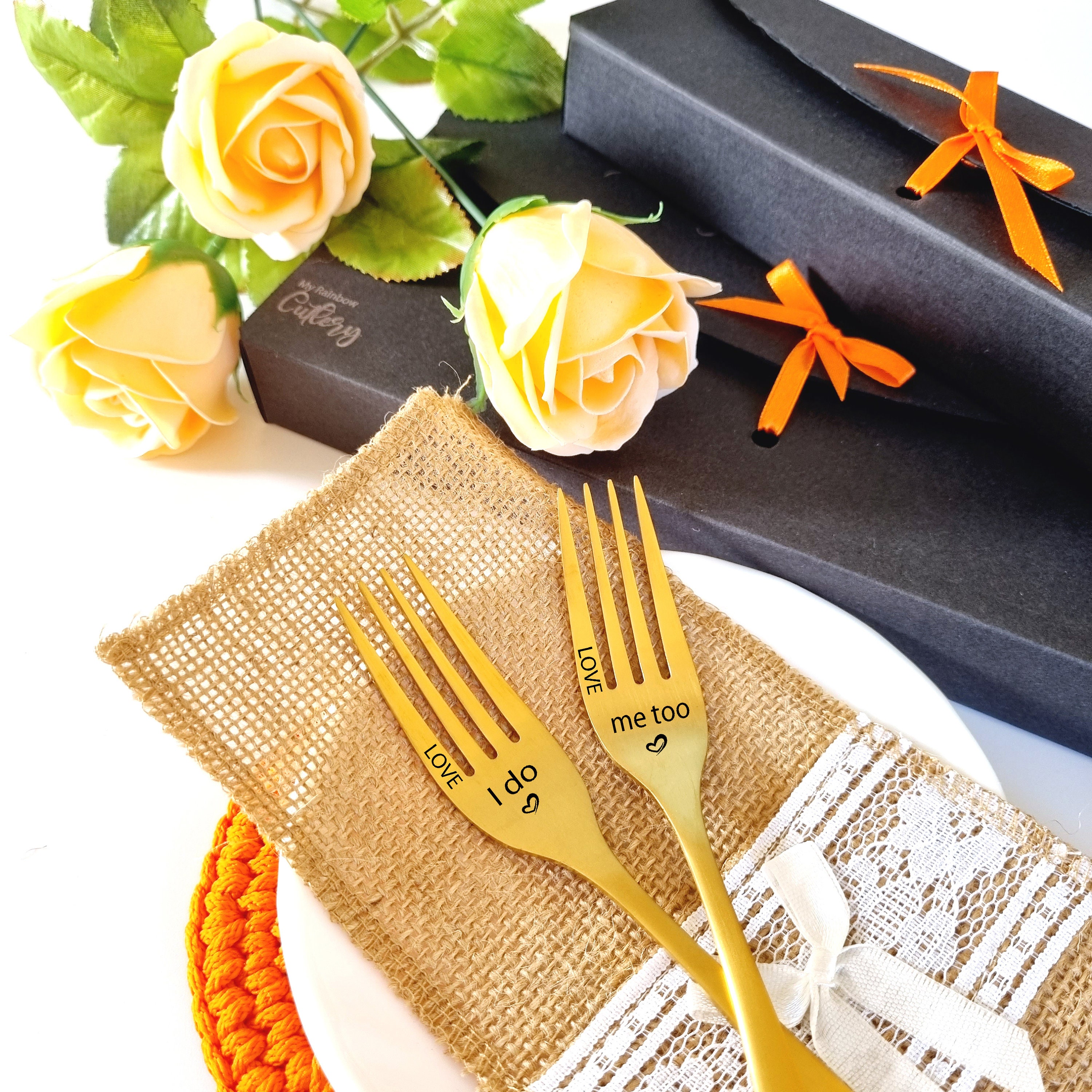 Wedding Cake Forks Set Black Cutlery Set of Forks for Mr and Etsy