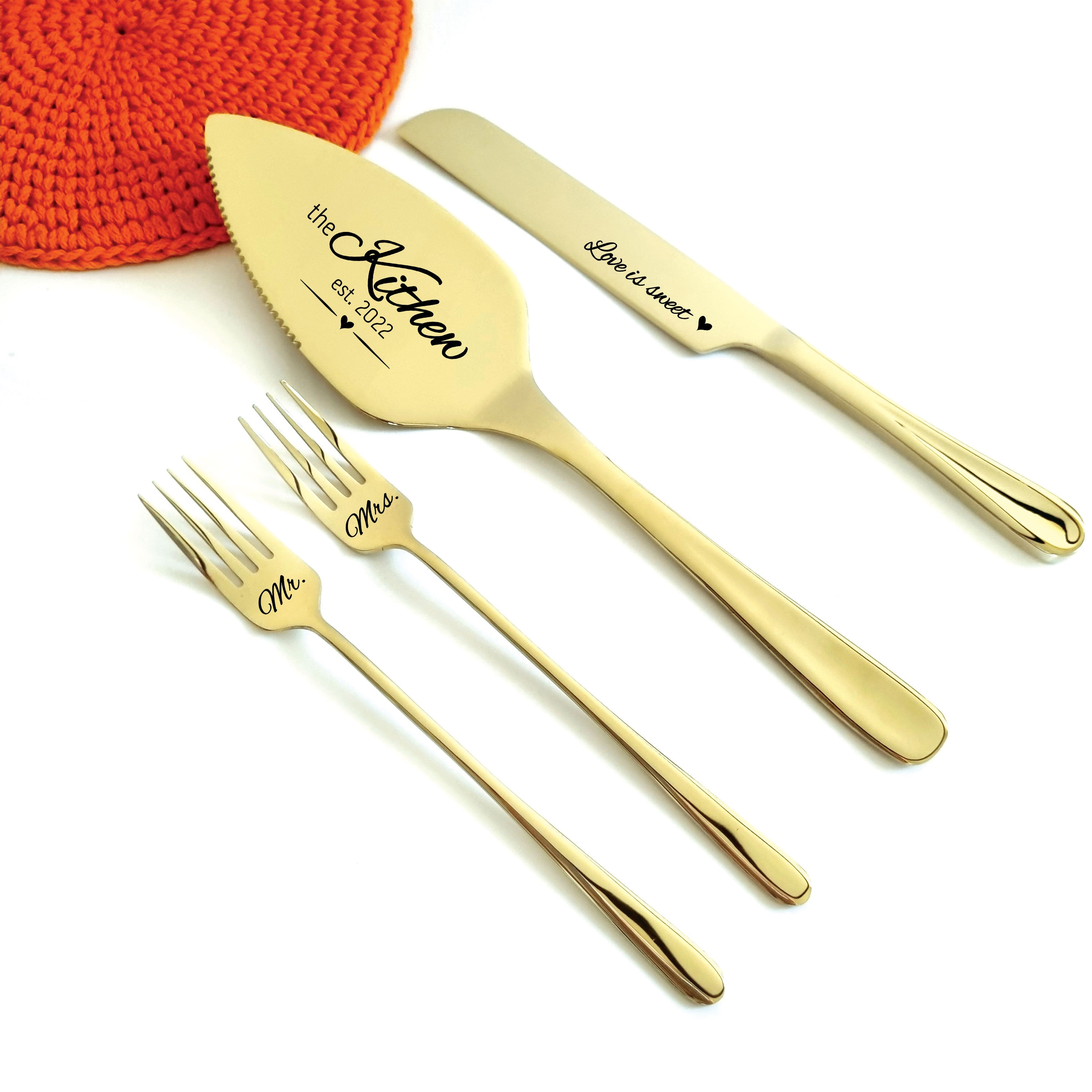 Black Wedding Cake Cutting Set With Forks Cake Server Cutter Etsy