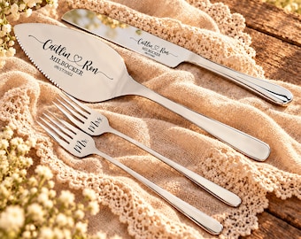 Hochzeitstorte Schneiden Servierset Gold Schwarz Gravierte Cutter Messer Servierer mit Gabeln Andenken