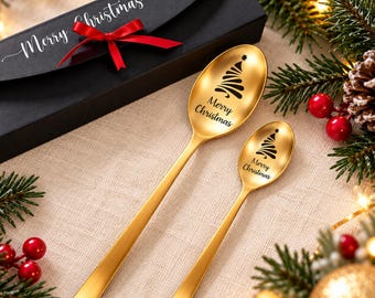 Personalized Christmas Spoon, Custom Engraved Teaspoon or Tablespoon, 2026 New Year Stocking Stuffer Gift