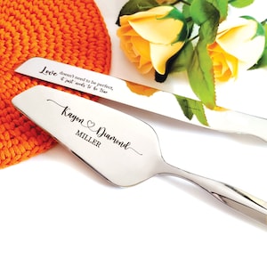 Modern Wedding Cake Cutting Set - Engraved Knife and Server - Personalized Bridal Shower or Reception Keepsake Gift