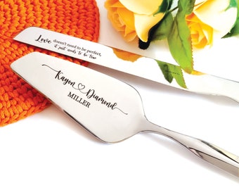 Modern Wedding Cake Cutting Set - Minimalist Personalized Engraved Cake Server and Knife Cutter Set, Serving Set Bridal Shower Wedding Gift