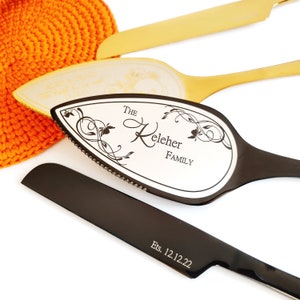 Personalized Wedding Cake Cutting Set - Engraved Knife and Server - Custom Cake Serving Pair for Bride and Groom or Bridal Shower Gift