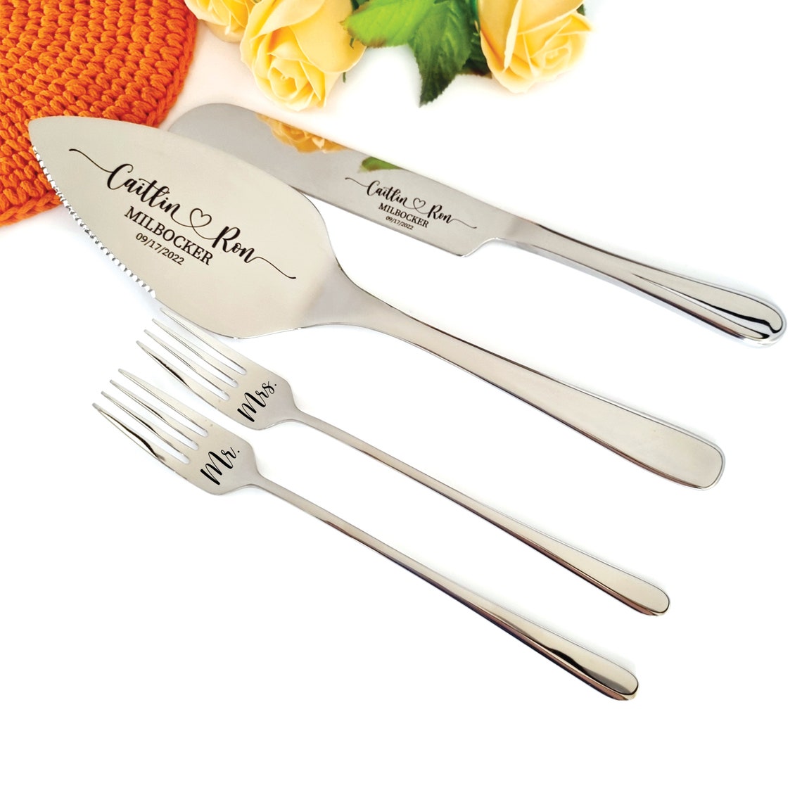 Wedding Cake Cutting Set with Forks Server Cutter Knife image 1