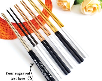 Chopsticks Set with Name Engraved Personalized Chopsticks with Custom Text, Sushi Lovers Gift, Wedding Birthday Party Favors