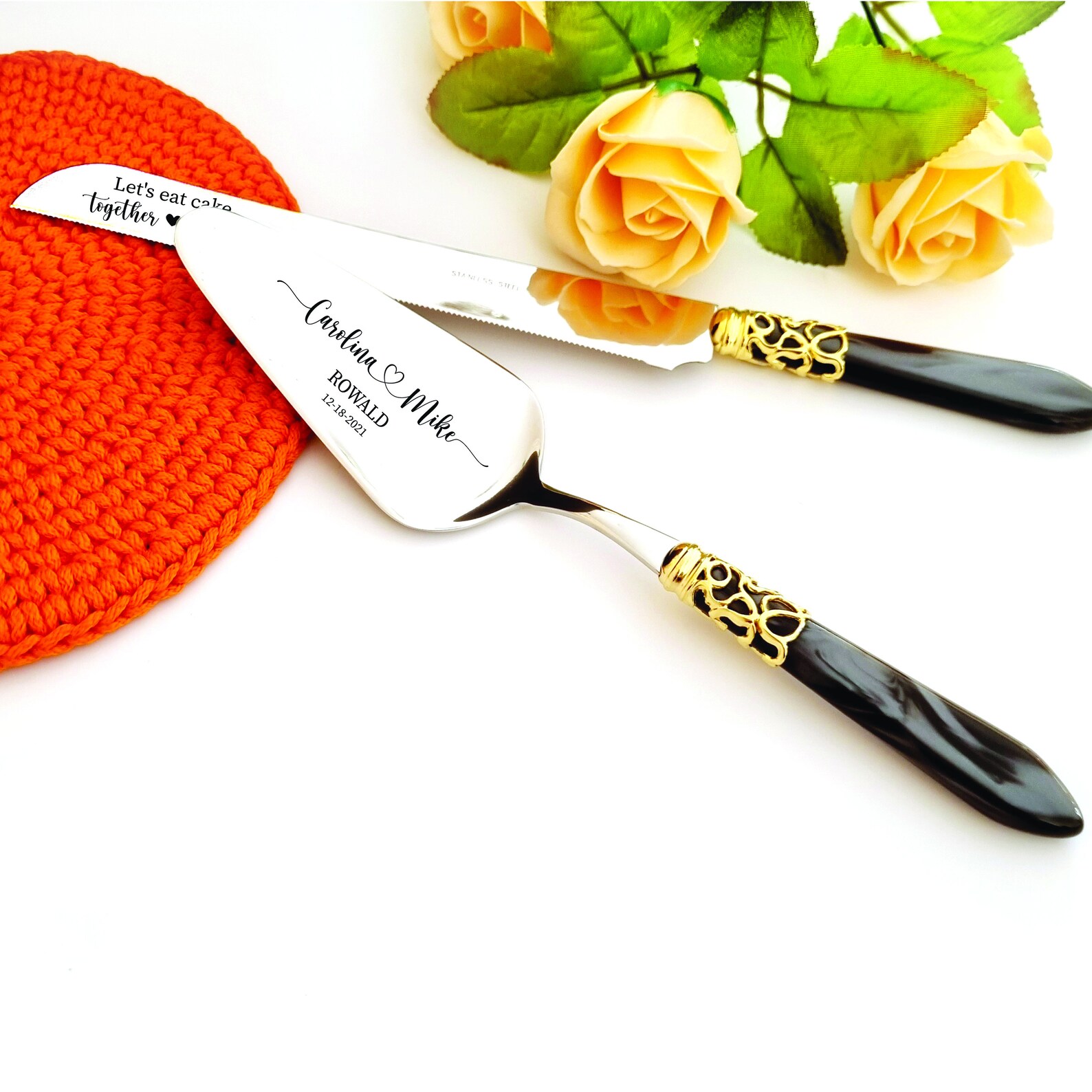 Wedding Cake Knife and Server Set White and Gold Handle Etsy