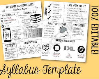 Editable Class Syllabus Template: Back to School Night, Class Information, etc.