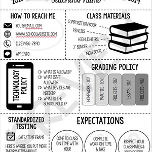 Editable Class Syllabus Template: Back to School Night, Class Information, etc. image 2