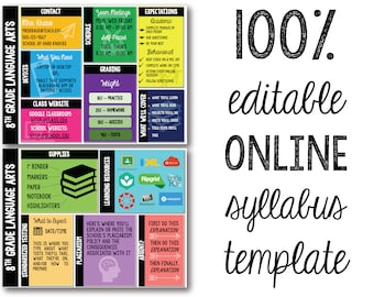 Editable Online/Virtual Classroom Syllabus Template: Back to School Night, Class Information, etc.