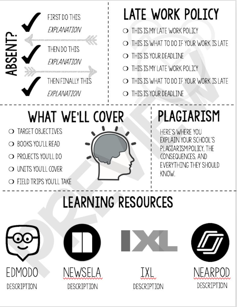 Editable Class Syllabus Template: Back to School Night, Class Information, etc. image 3