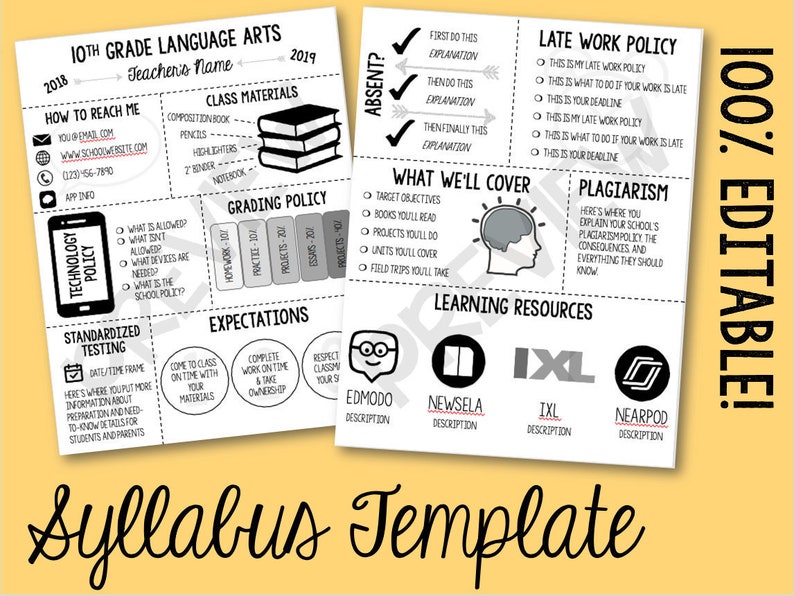 Editable Class Syllabus Template: Back to School Night, Class Information, etc. image 1