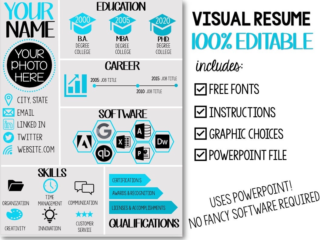 Editable Visual Infographic Resume Template powerpoint File - Etsy