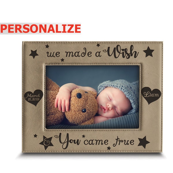 PERSONALIZE-We made a Wish & You came True-Baby shower,New Baby,Mother's Day Gift-Father's Day gift-Engraved Leather Picture Frame