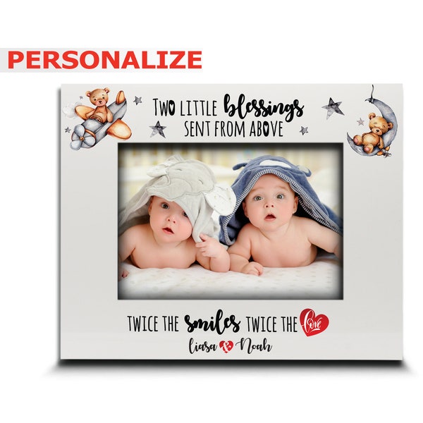 PERSONALIZE-Twice the Blessings from Above, Twice the Smiles, Twice the Love-Baby Twins Gift-Twins Frame - UV Print Gloss White Frame