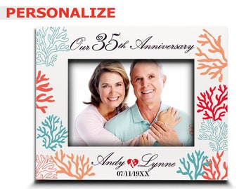 PERSONALIZE-Our 35th Anniversary-Traditional Coral Gift for 35th Wedding Anniversary -Wife, Husband, Couple, Parents -UV Print Picture Frame