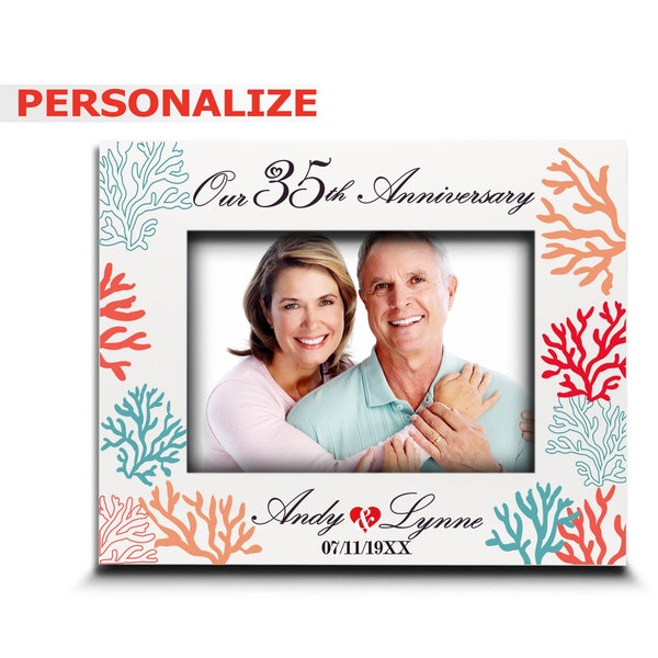 PERSONALIZE-Our 35th Anniversary-Traditional Coral Gift for 35th Wedding Anniversary -Wife, Husband, Couple, Parents -UV Print Picture Frame