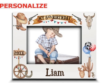 PERSONALIZE-Western Theme Birthday Picture Frame -1st, 2nd, 3rd, 4th, 5th,6th, 8th, 9th and 10th Birthday-UV Print