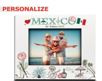 PERSONALIZE-Mexico City Picture frame-Wedding, Honeymoon, Vacation in Mexico- UV Print Mexico symbols Design set-Custom City Gifts