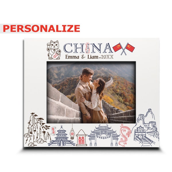 PERSONALIZE-China Picture frame-Wedding, Honeymoon, Vacation in China- UV Print China symbols Design set-Custom City Gifts